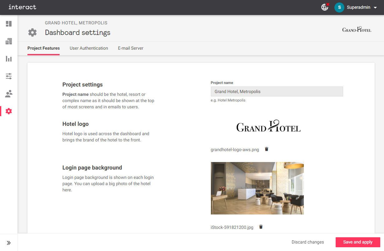 iah settings project features